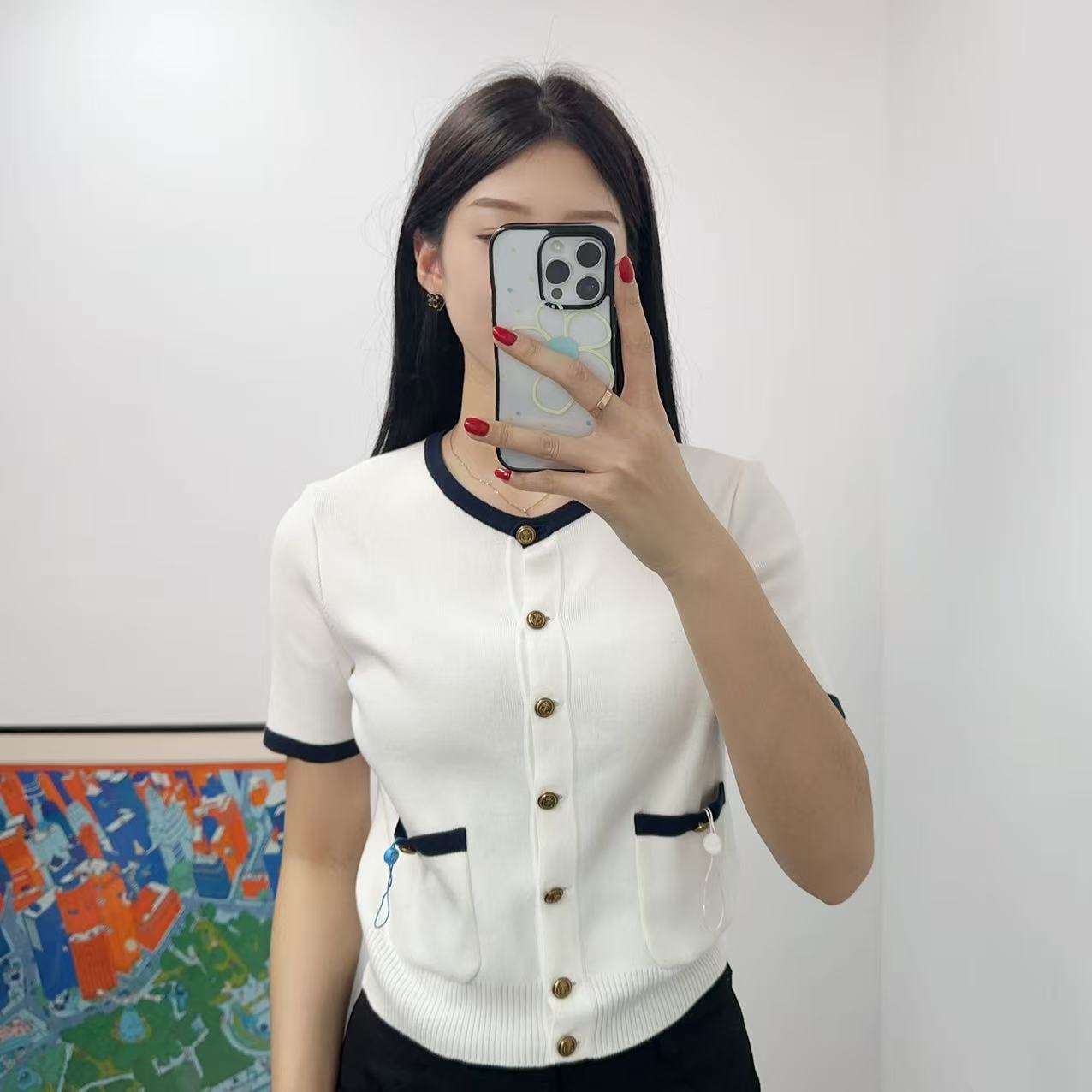 95新 MIU MIU/缪缪  麦殿/针织短袖40码白色/250604WXR5A01