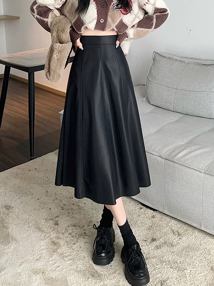 【瑶瑶专属】8962【裙长78】半身皮裙秋冬气质高腰女PU皮中长裙百搭