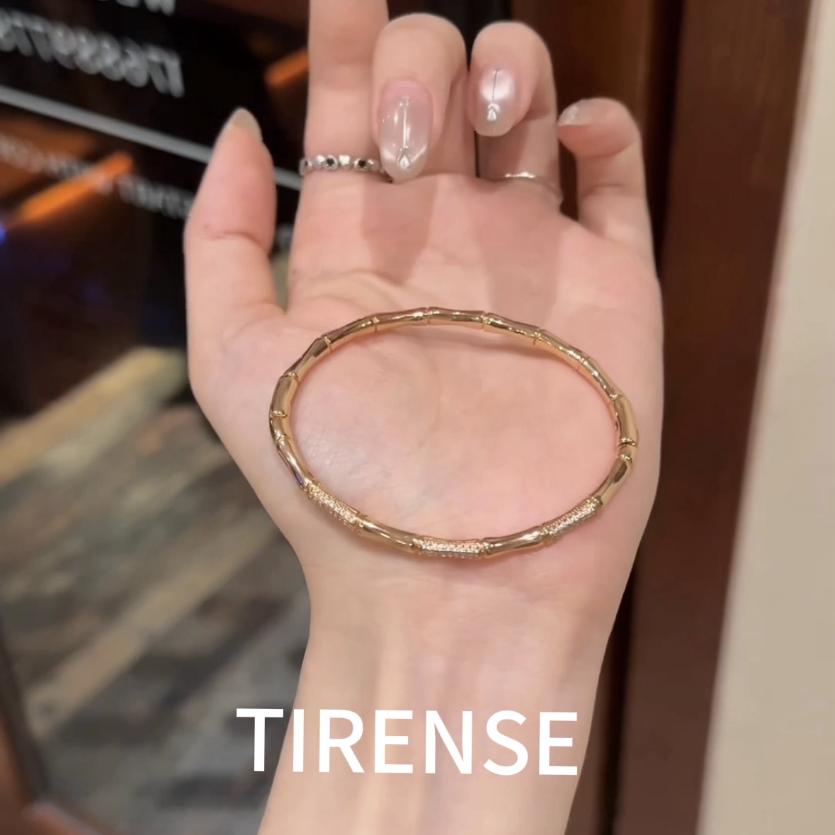 TIRENSE/狄伦斯 合金手镯 镀18K金 竹节系列文艺气质轻奢百搭手镯