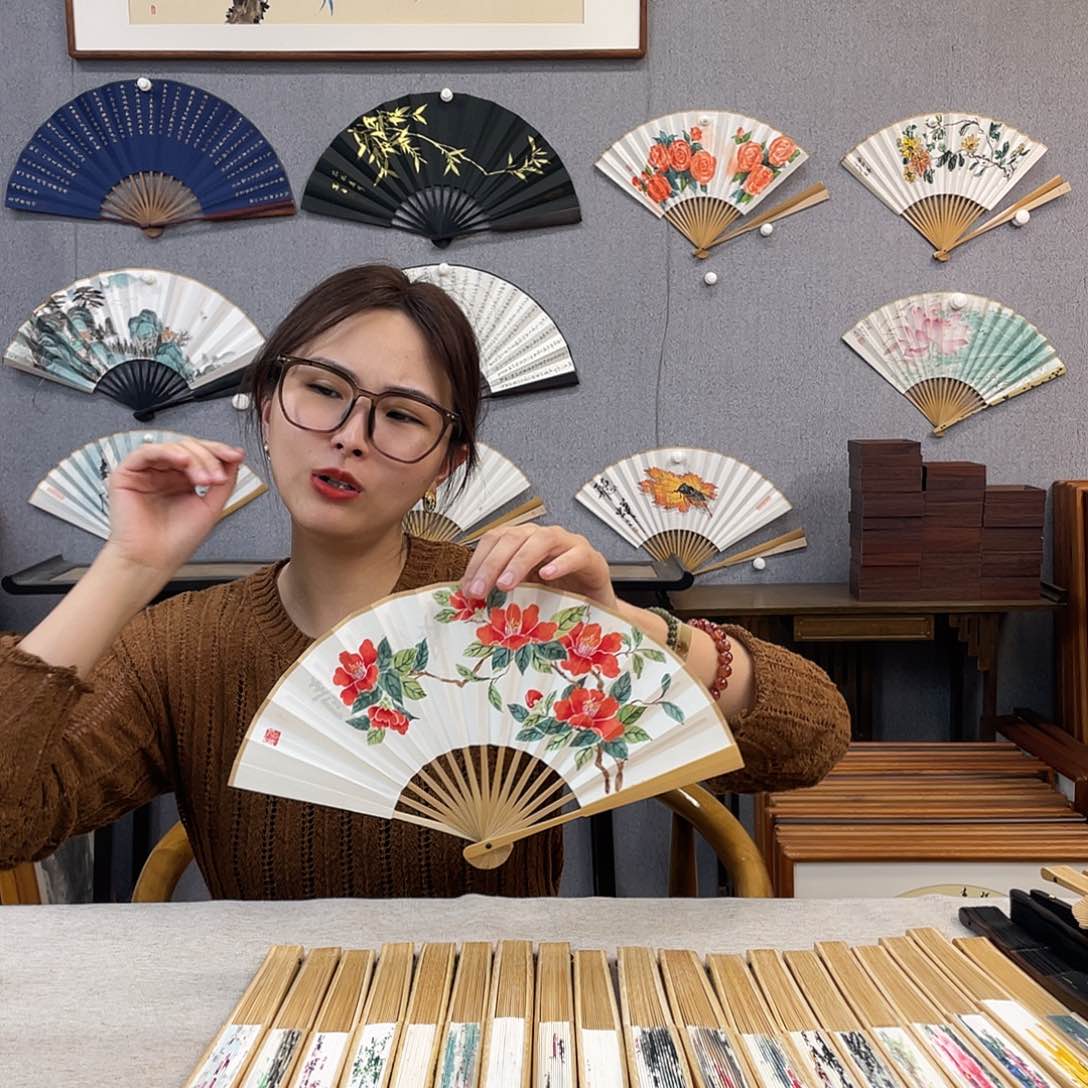 书法6寸玉竹-纯手绘-文玩扇骨（默认粘好）