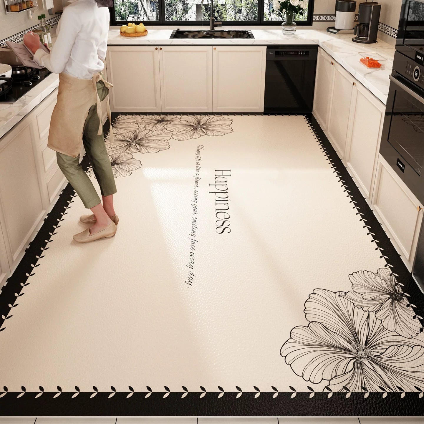 小香风厨房地垫皮革防水防油垫防滑可擦免洗地毯耐脏防污可裁剪
