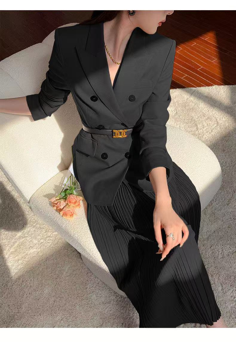 【飒姐专属】西装外套女秋冬职业通勤百褶半身裙两件套裙装 88851