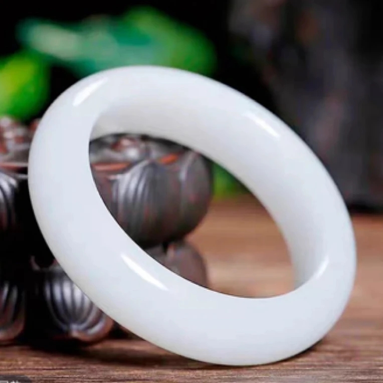 新疆天然金丝玉白色简约气质百搭女士平安镯时尚首饰饰品镯子