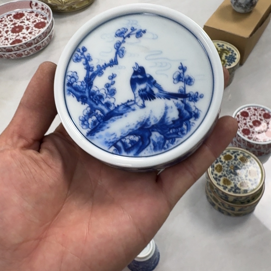 摆件青花喜上眉梢盖置