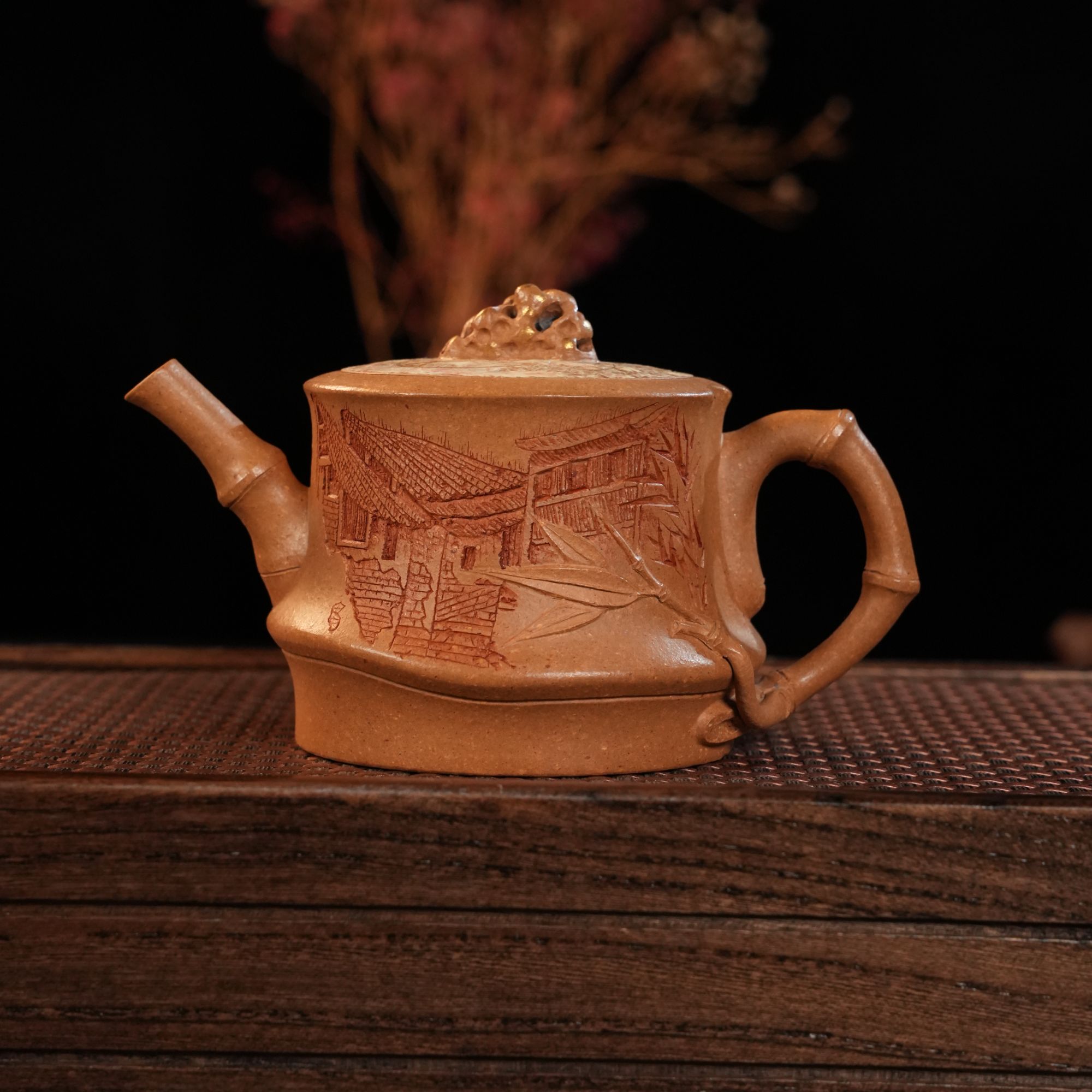 SC2-007   沈辰  宜兴手工紫砂  竹段-玉林刻