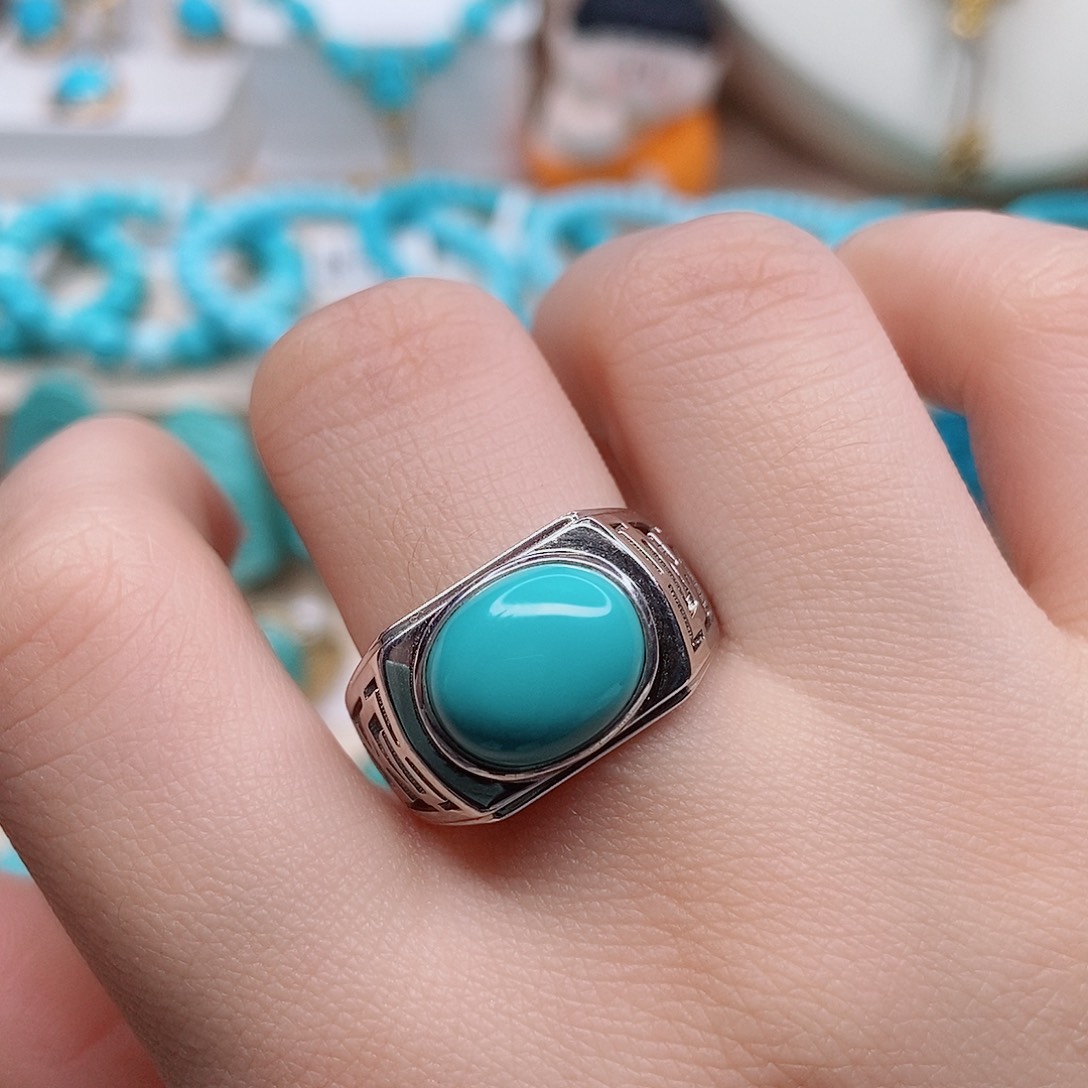 绿松石戒指银S925镶嵌