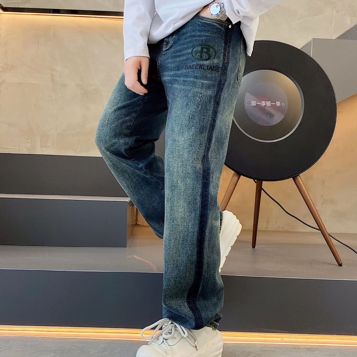 2025新款限定高奢男士巴家洗水微弹定制秋冬中腰直筒男士牛仔裤B