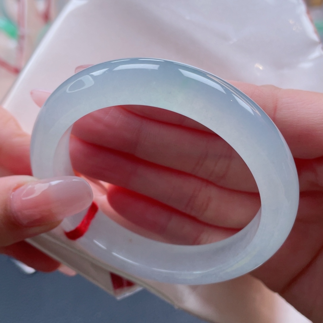 未镶嵌手镯翡翠55.5冰川蓝 一致冰透起光 高货毕业36号