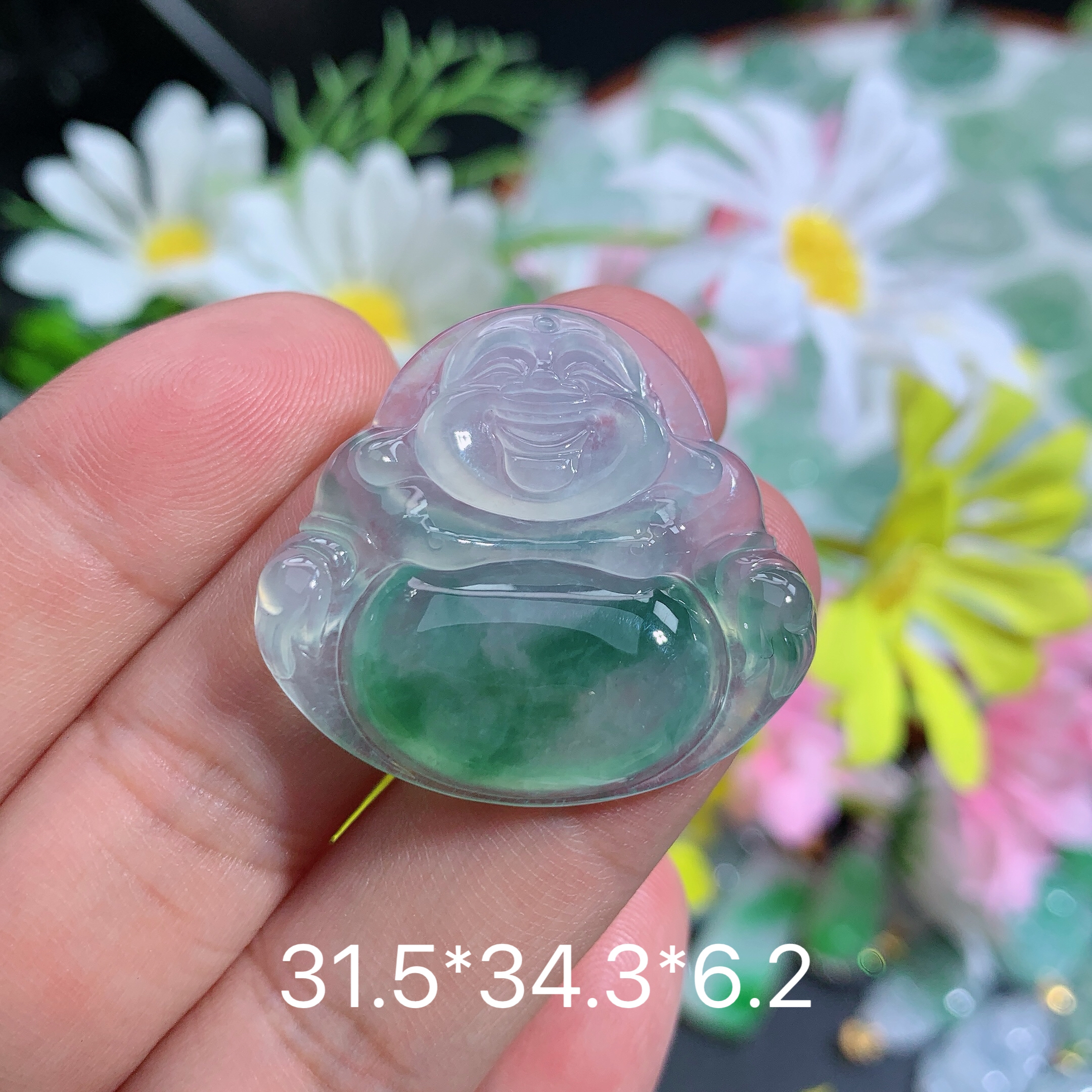 缅甸天然翡翠A货冰种飘花佛公吊坠夏冰透气质镶嵌玉石雕刻妈妈