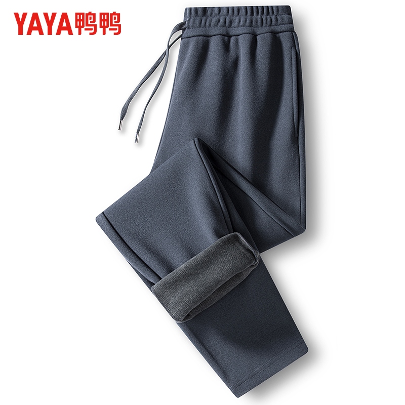 【含绵羊毛+桑蚕丝】鸭鸭男士松紧腰卫裤2025冬季新款加绒直筒裤