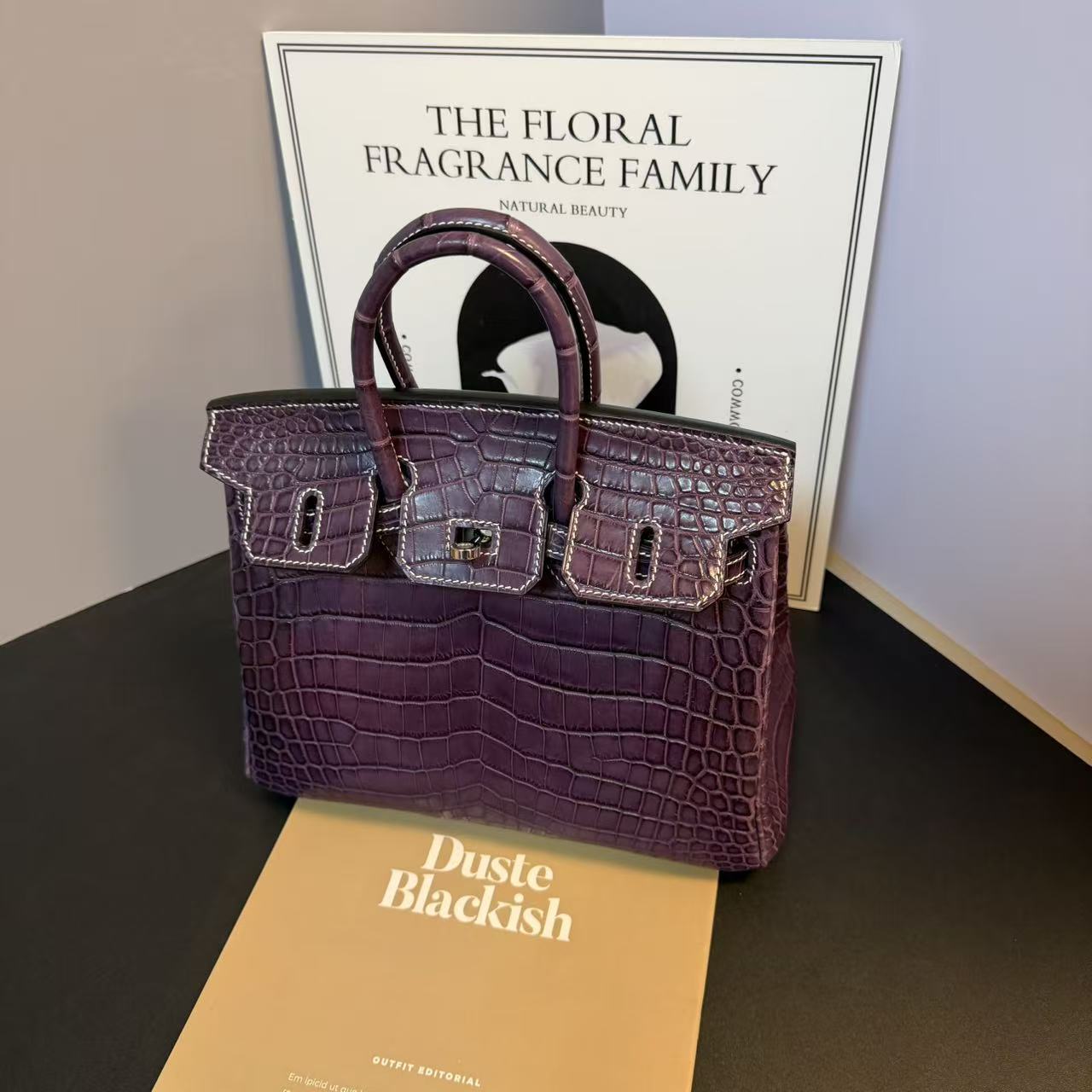 蛇年礼盒高定轻奢BK25CM水染马鞍色雾面鳄鱼皮单肩手提包