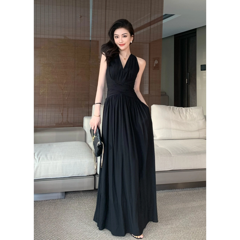 2025新款气质显瘦黑色连衣裙夏季新款时尚收腰小黑裙 JC06LZXL046