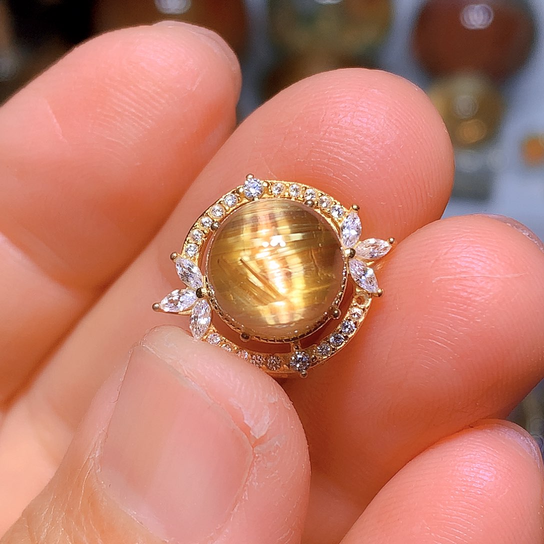 水晶吊坠银S925镀金镶嵌天然水晶