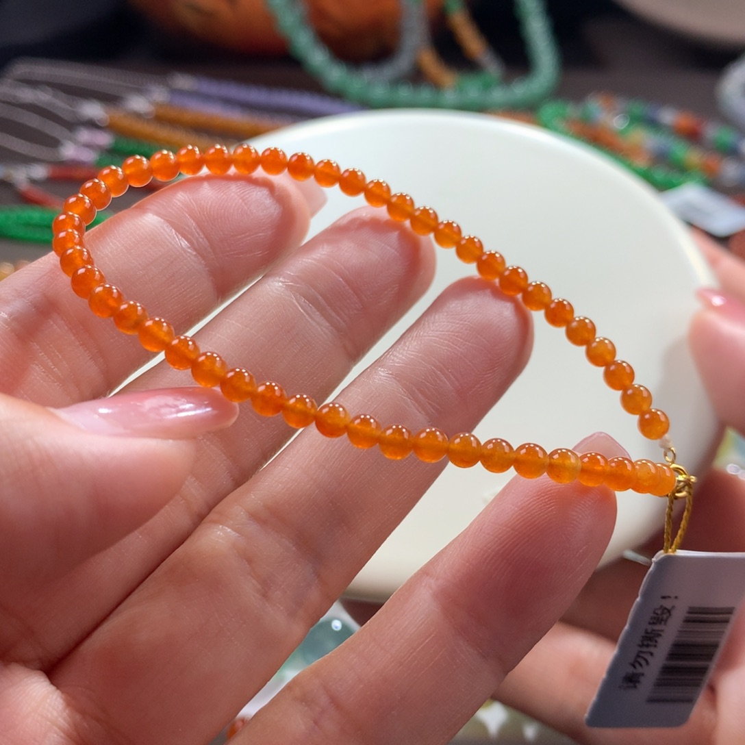 翡翠未镶嵌手链冰橘卡3.5