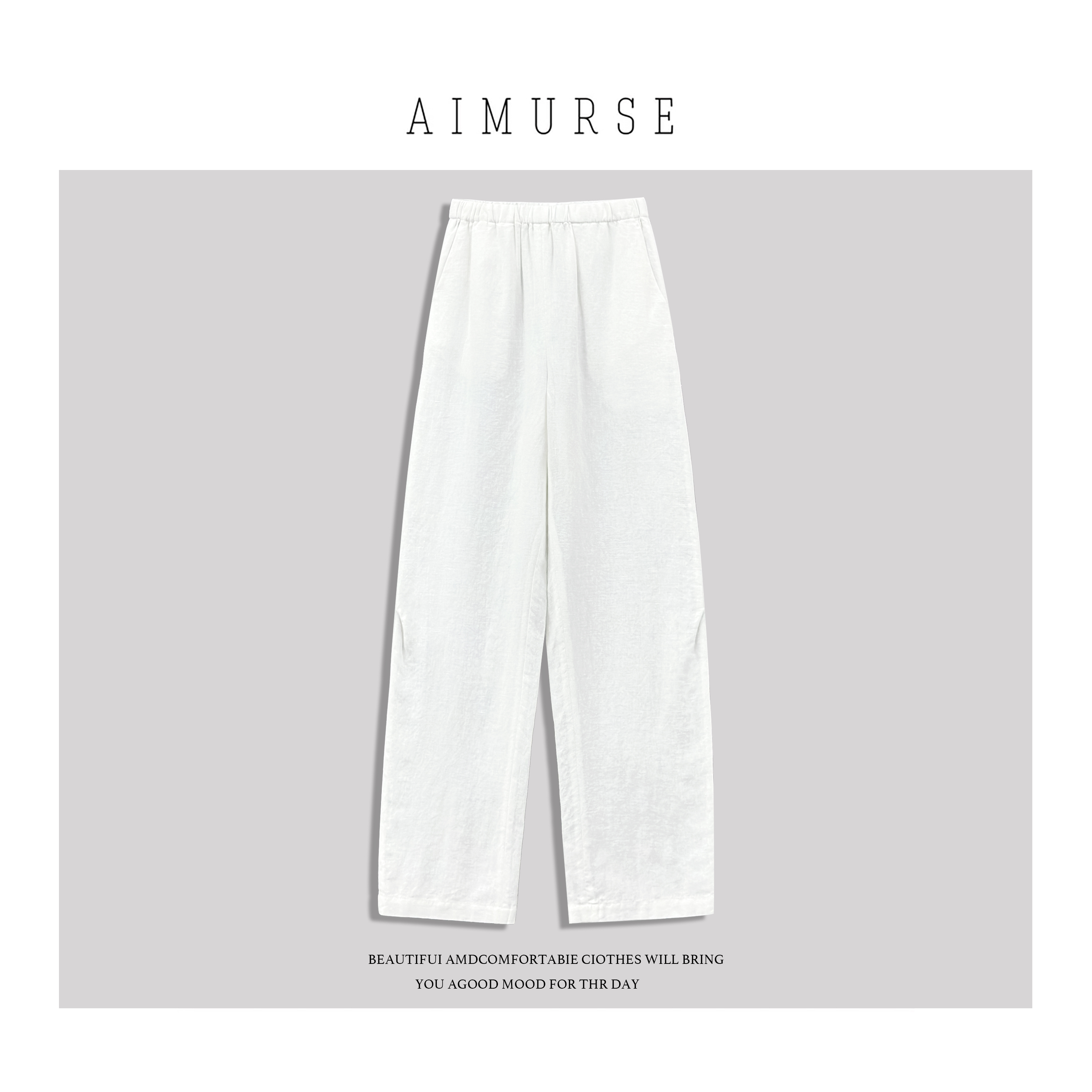 JinJin【月光浮星】小众设计师 女士通勤百搭休闲亚麻直筒裤 AM8028