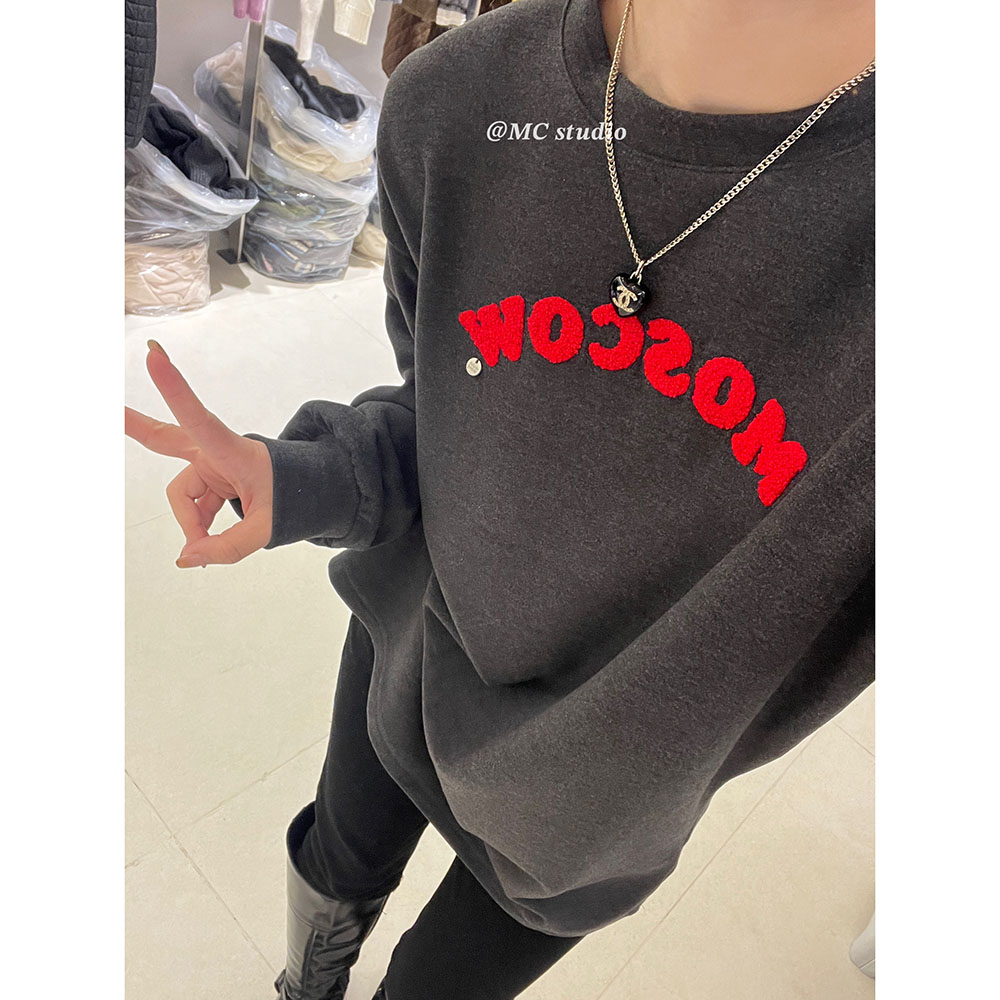 【立体字母T恤】欧洲站冬季加绒内里厚实百搭长袖1799