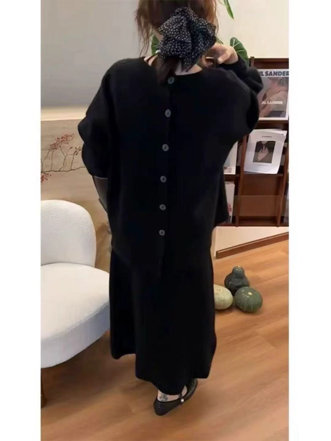 后背带扣慵懒风正反可穿羊驼长绒套装气质时尚百搭宽松