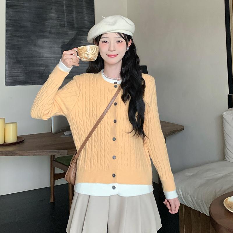 慕兔高级感灰色假两件毛衣开衫女2024新款秋冬小个子软糯宽松上衣