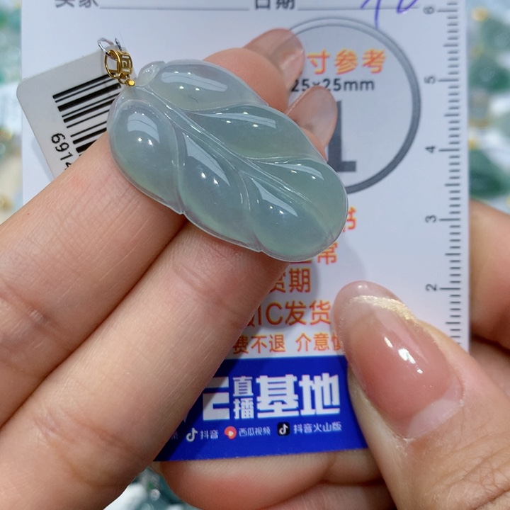 翡翠颈饰18K金镶嵌叶子