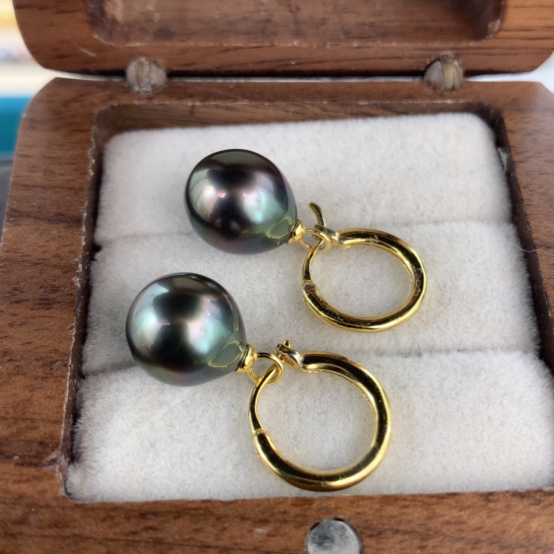 定制海水珍珠银S925镶嵌耳饰大溪地9-10mm耳扣