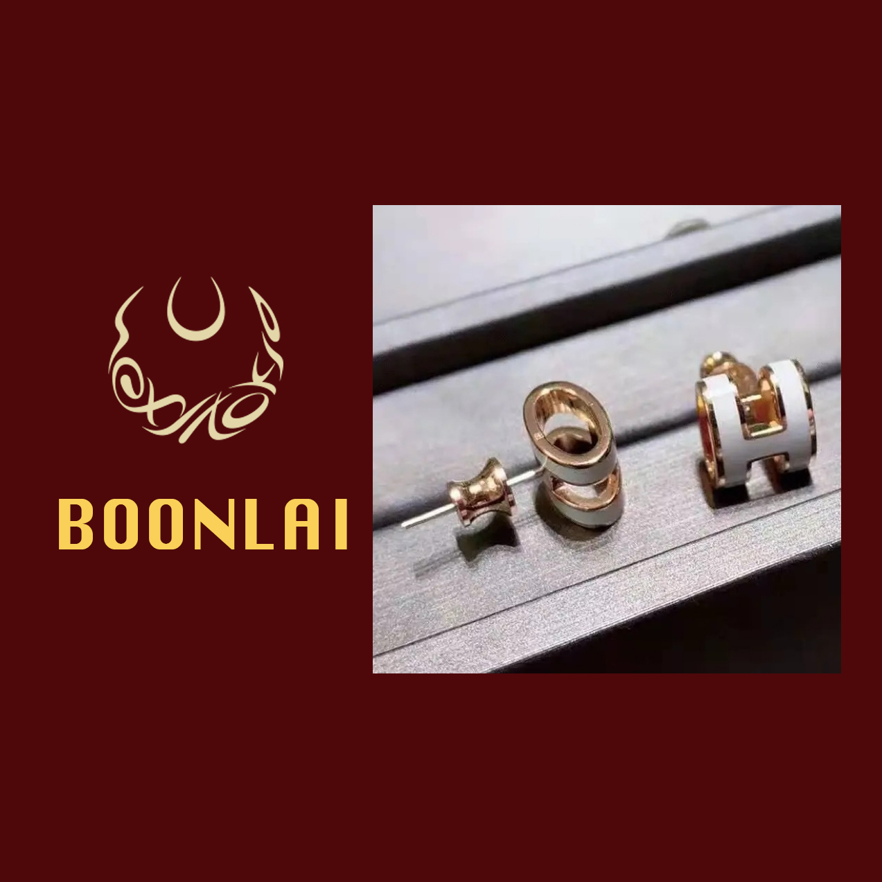 铜合金耳饰 Boonlai   时尚百搭气质弧形字母耳环J款1655