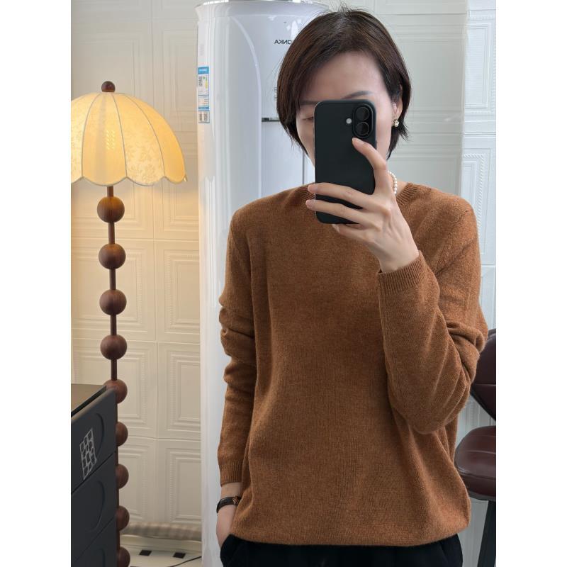 【YAN】简约经典纯色羊毛羊绒混纺圆领套头针织衫