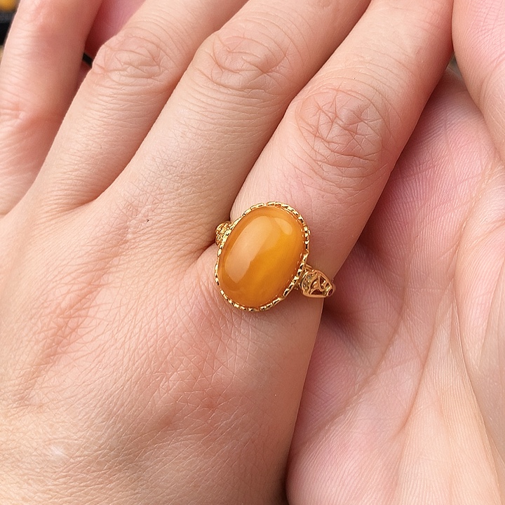 蜜蜡戒指银S925镶嵌戒指