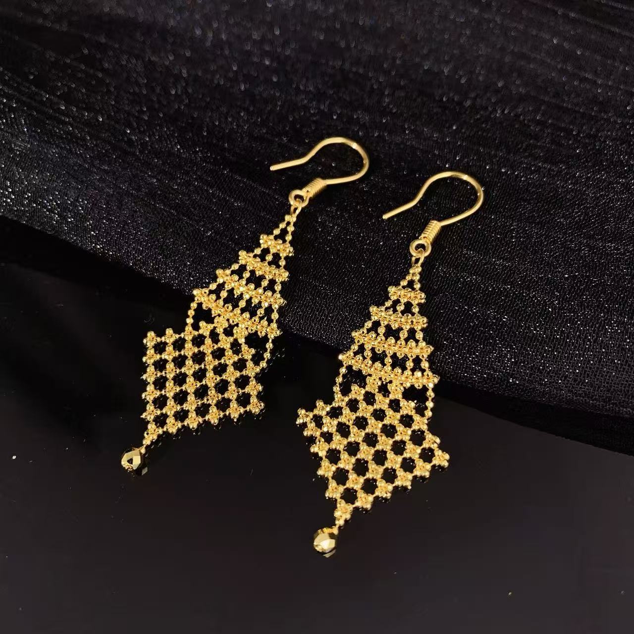 【伟新源】足金999 5G工艺 气质轻奢  蕾丝米珠耳钩4.7克