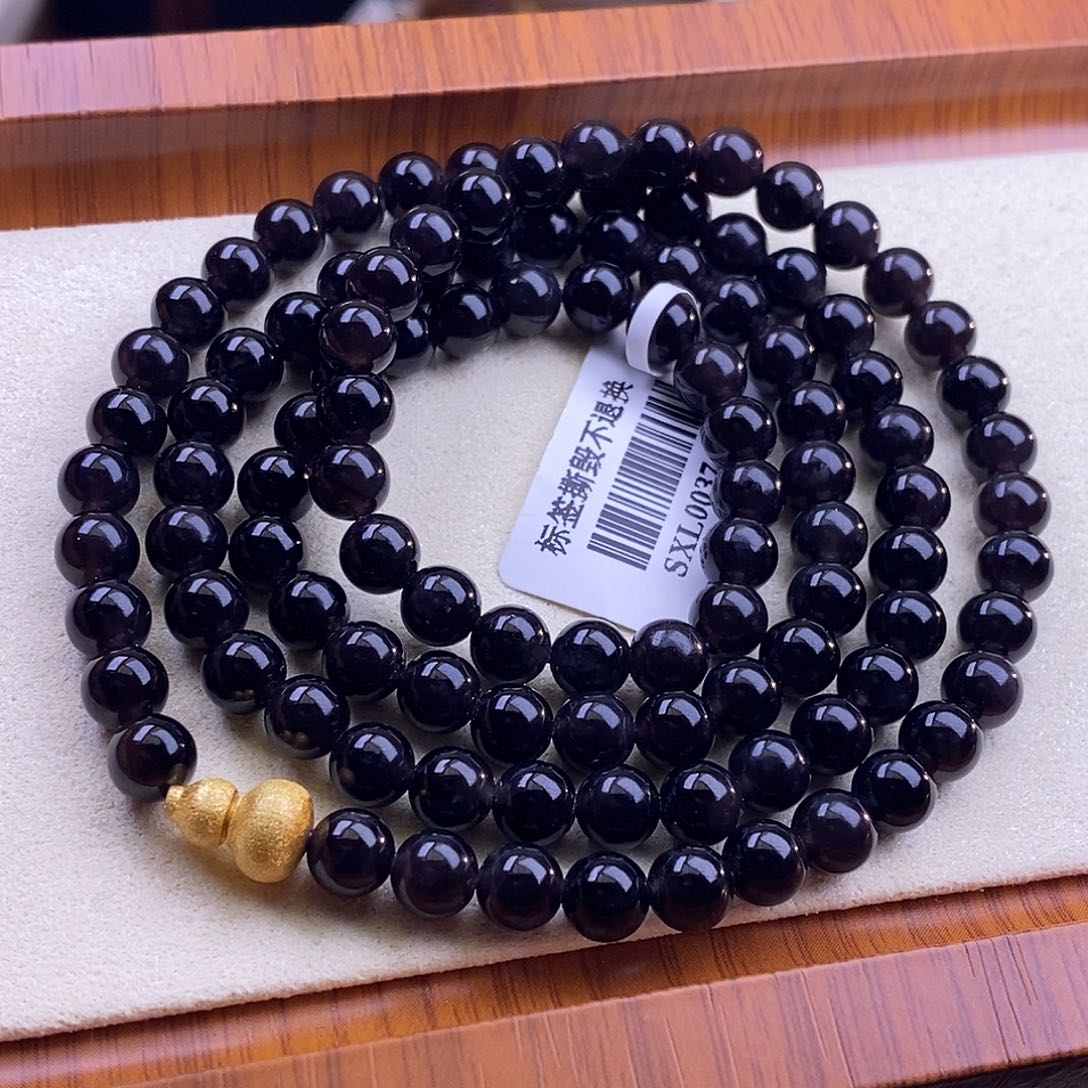 颈饰未镶嵌和田玉毕业级老坑料浓烟紫帝王紫珠链6m