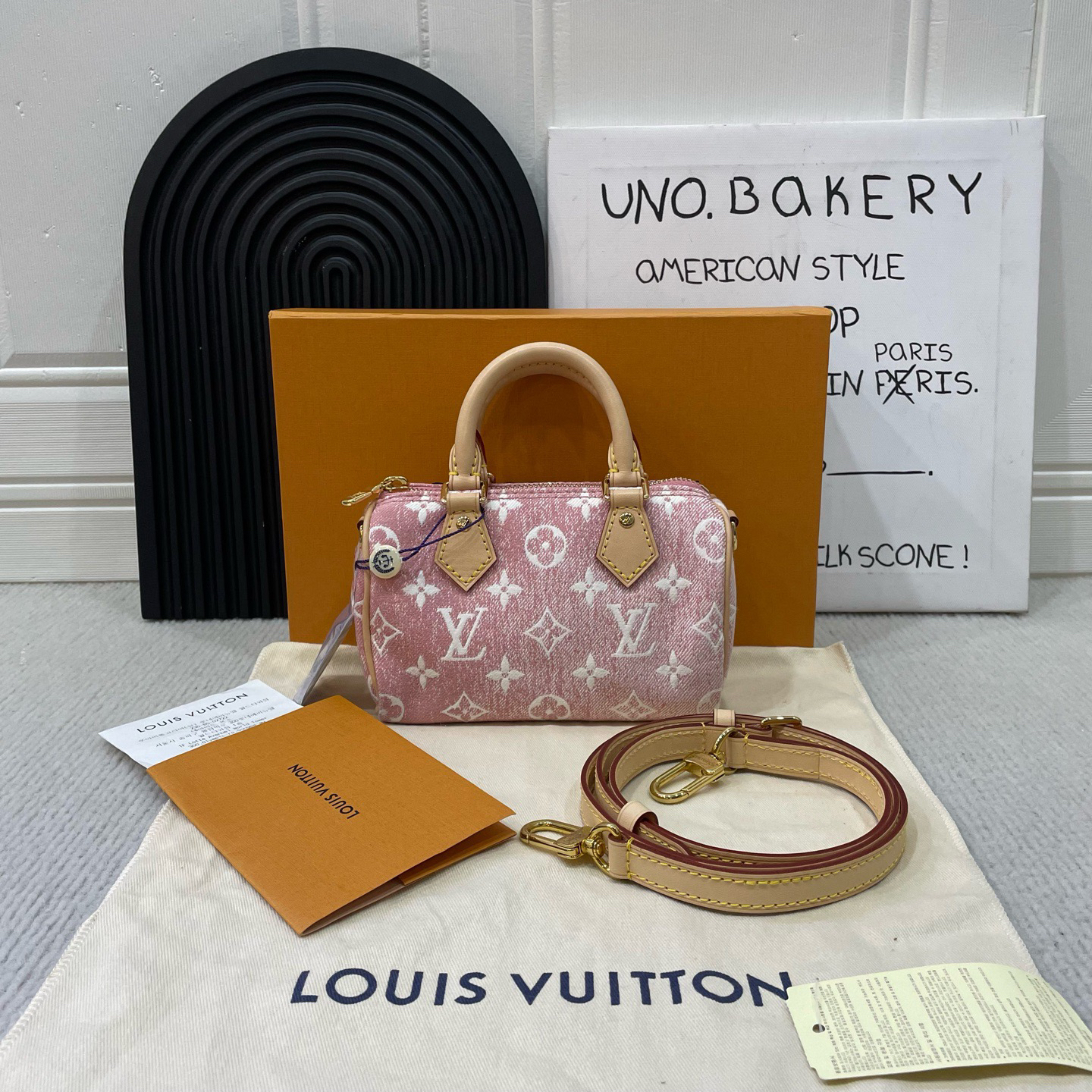 95新 LouisVuitton/路易威登 粉色丹宁speedy nano