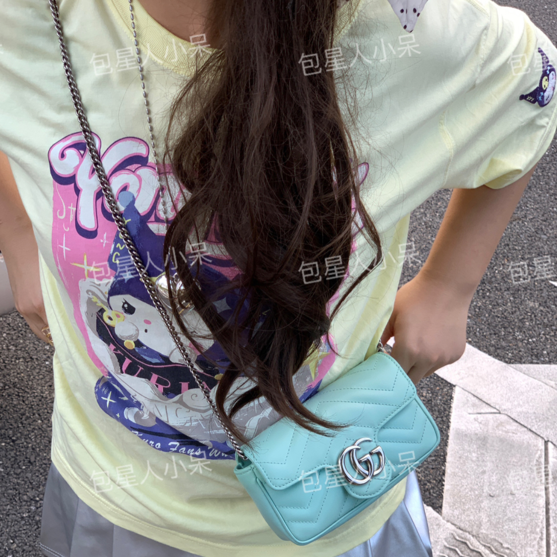 95新 GUCCI/古驰 马蒙mini薄荷绿单肩斜挎包 95新