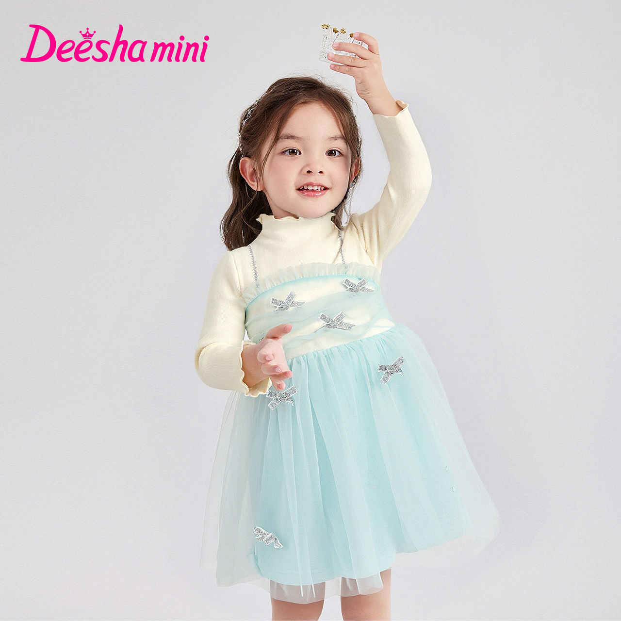 笛莎婴幼女童裙子冬季儿童仙气优雅蕾丝加绒长袖连衣裙-13255D301