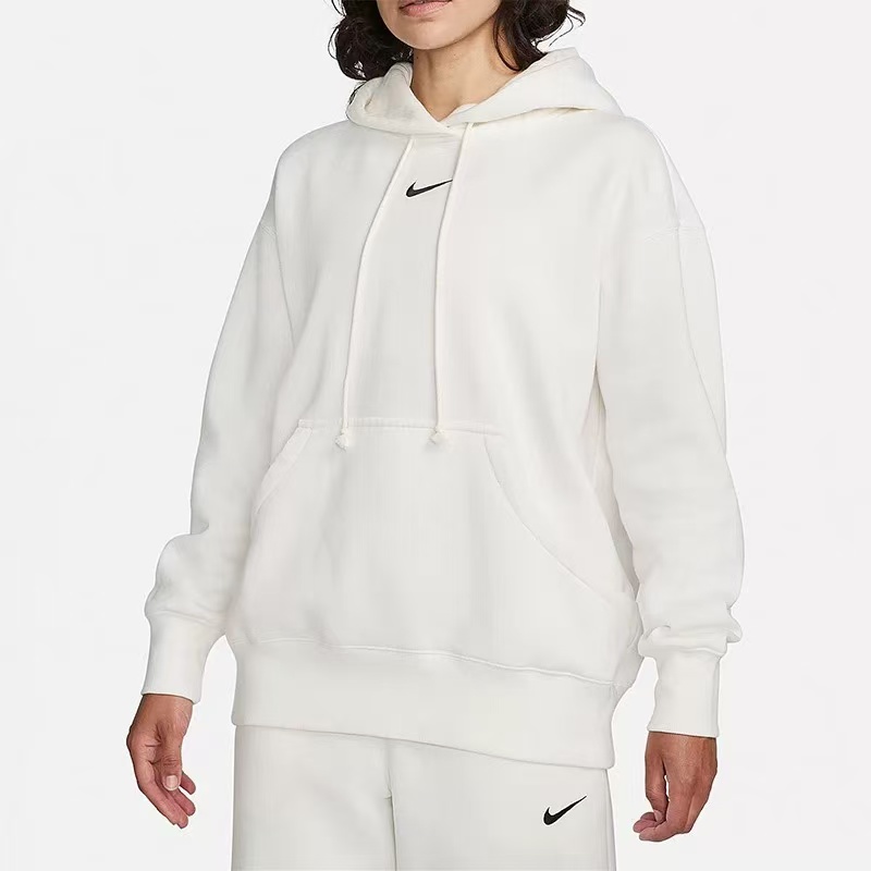 耐克/NIKE运动生活女子白色小标加绒连帽套头衫卫衣 DQ5861133