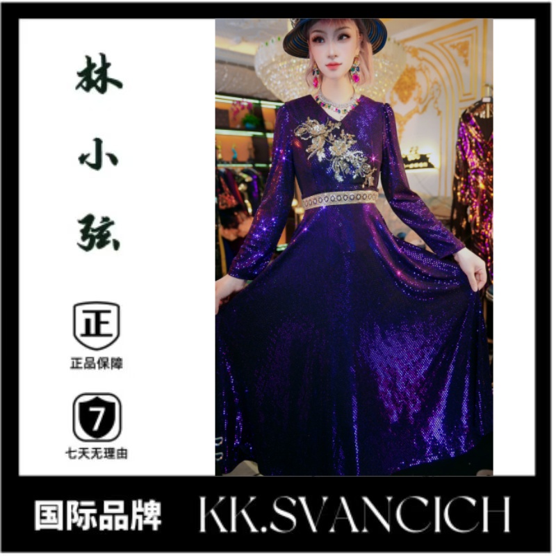 771紫色连衣裙腰带贵妇优雅连衣裙长款气质日常设计师复古国风