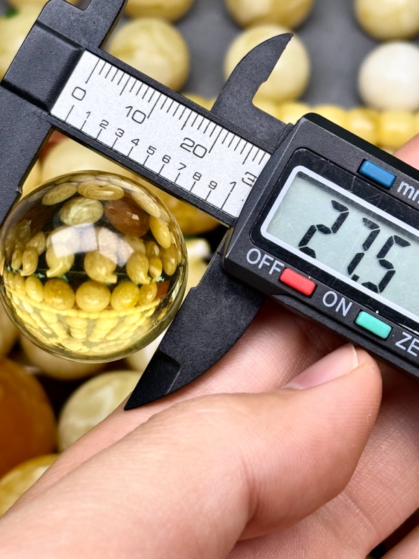 27.5mm俄料国矿一级料浓瓷白妖孽虎皮纹千层雪橘底金溶洞蜜蜡圆珠