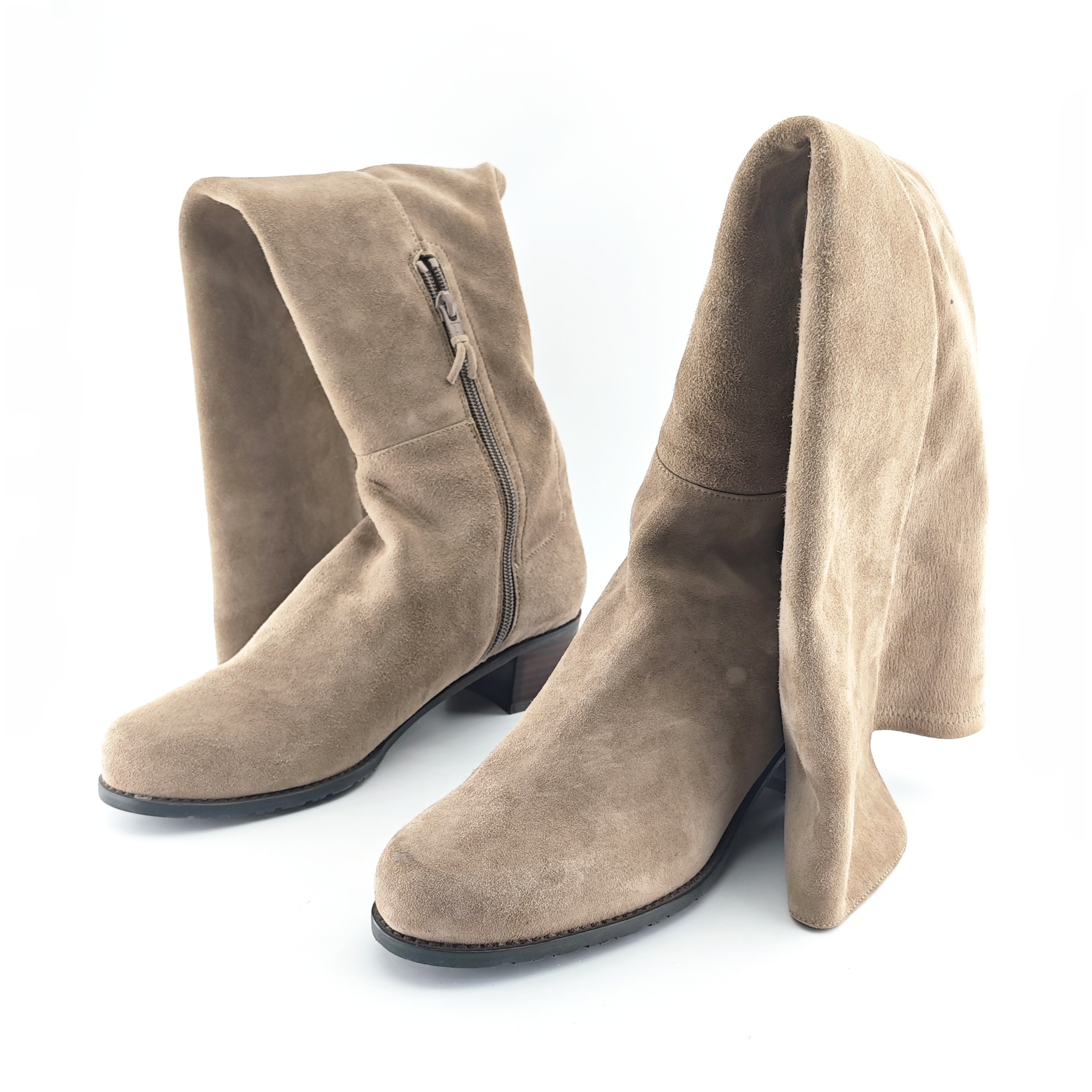 95新 StuartWeitzman SW 39码 长筒靴裸色麂皮长筒靴 D9906