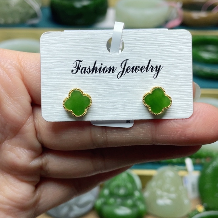 和田玉耳饰 银S925镶嵌