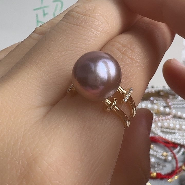 银S925镶嵌淡水珍珠戒指12-13mm