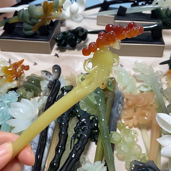 糖***糖蛇纹石玉未镶嵌发簪