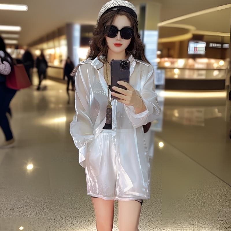 飞哥家人鱼姬珠光套装气质女夏季宽松两件套