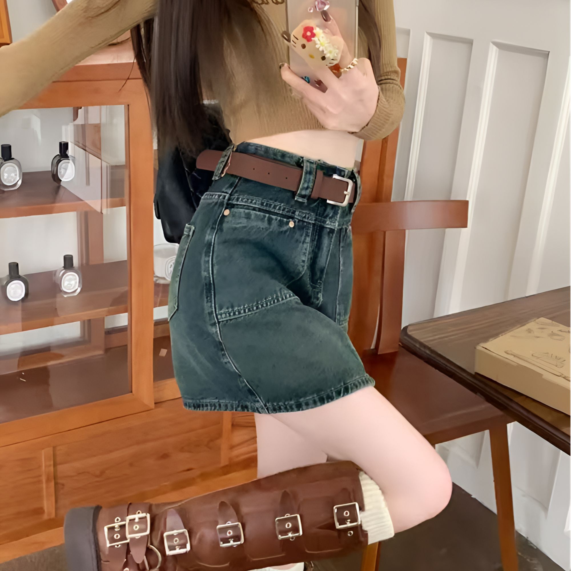 墨兰灰牛仔半身裙女春夏2025新款高腰显瘦不显胯A字版型短裙
