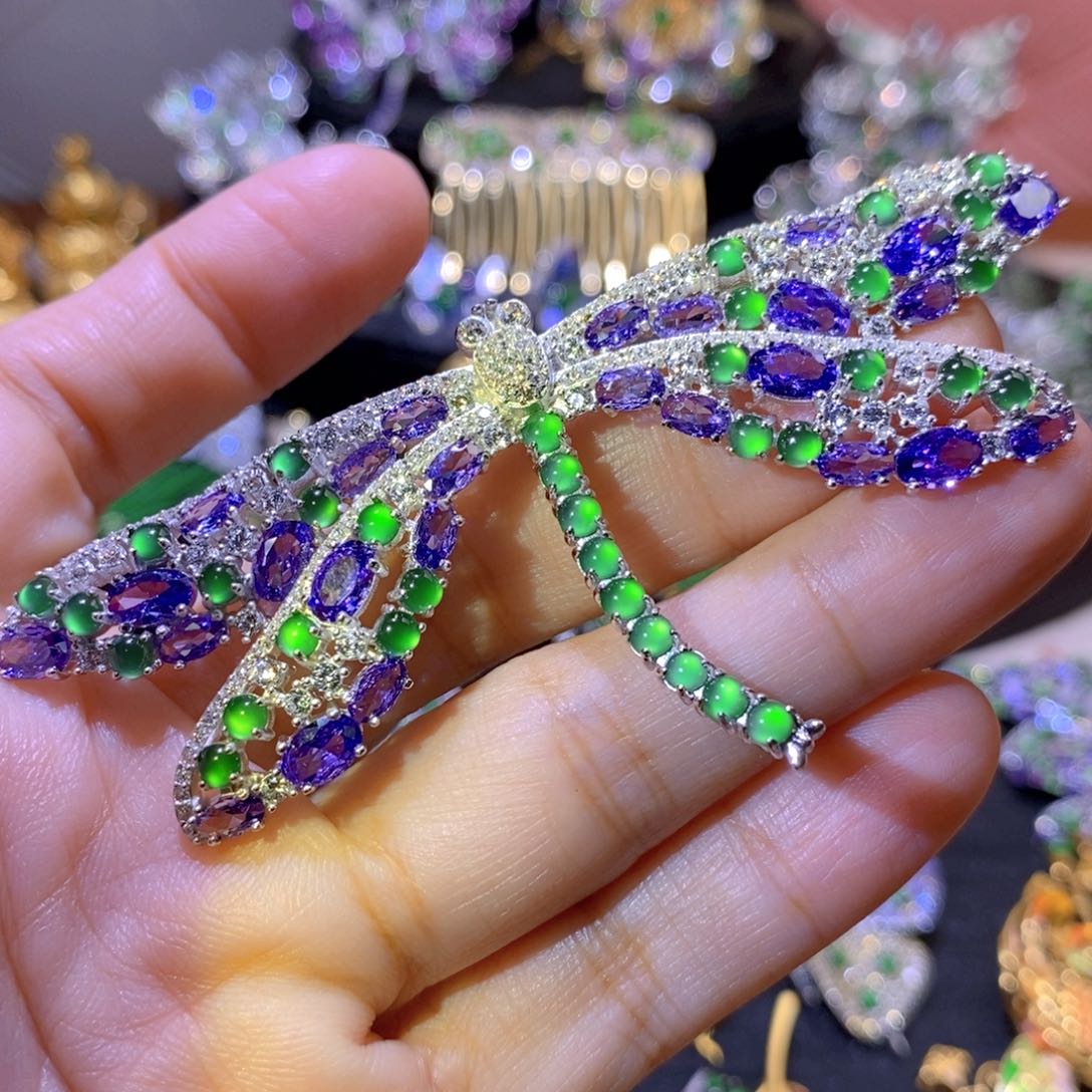 吊坠(不含链)银S925镀金镶嵌翡翠