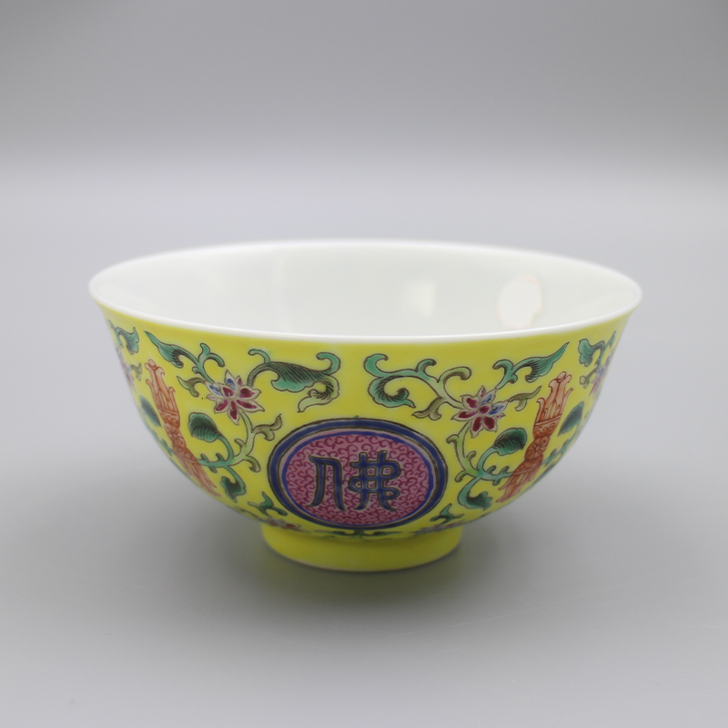 1002古陶瓷-清道光粉彩开窗四季花卉碗