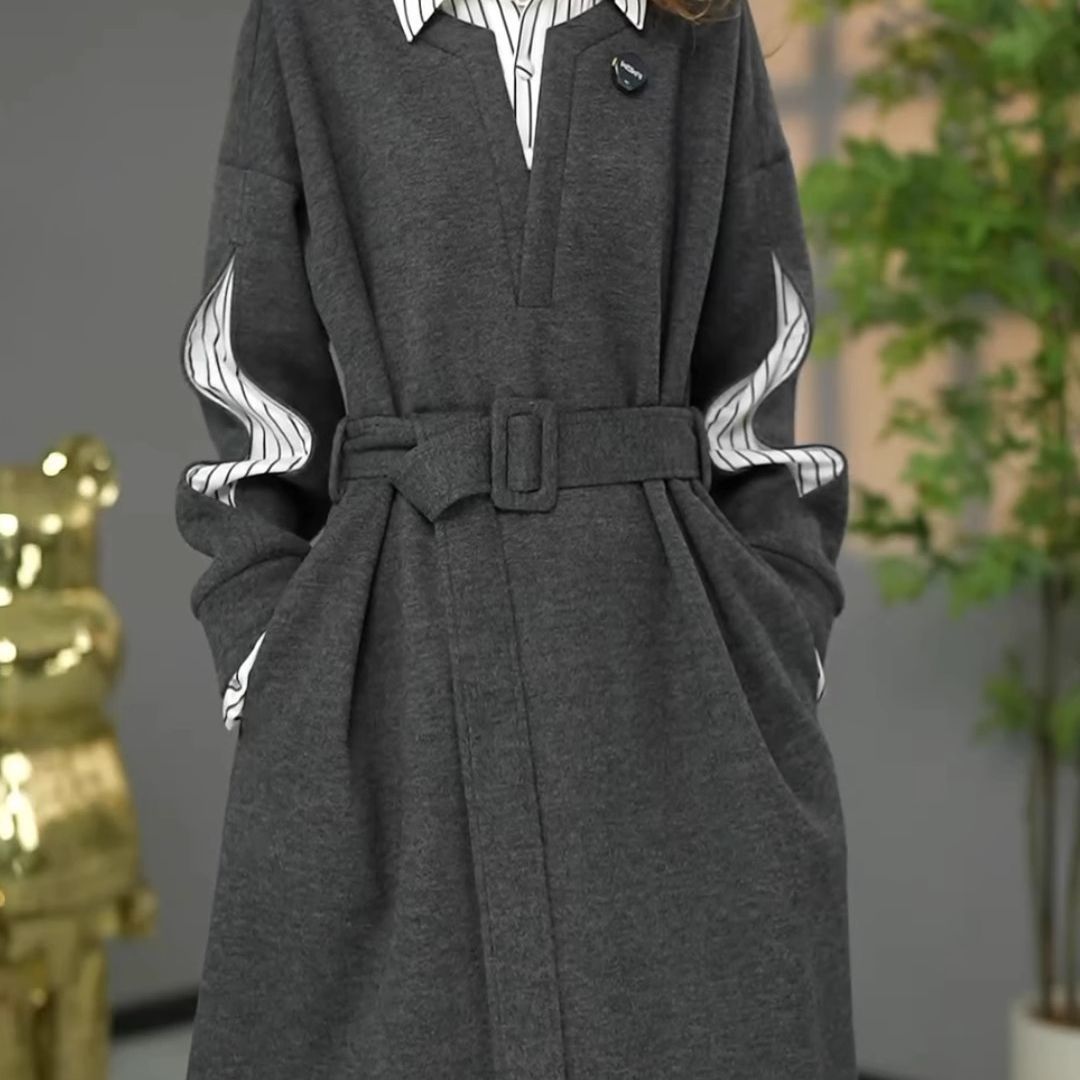 秋冬款高端长袖连衣裙女2024新款秋季配大衣宽松收腰加厚打底裙子