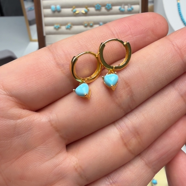 绿松石银S925镶嵌耳饰