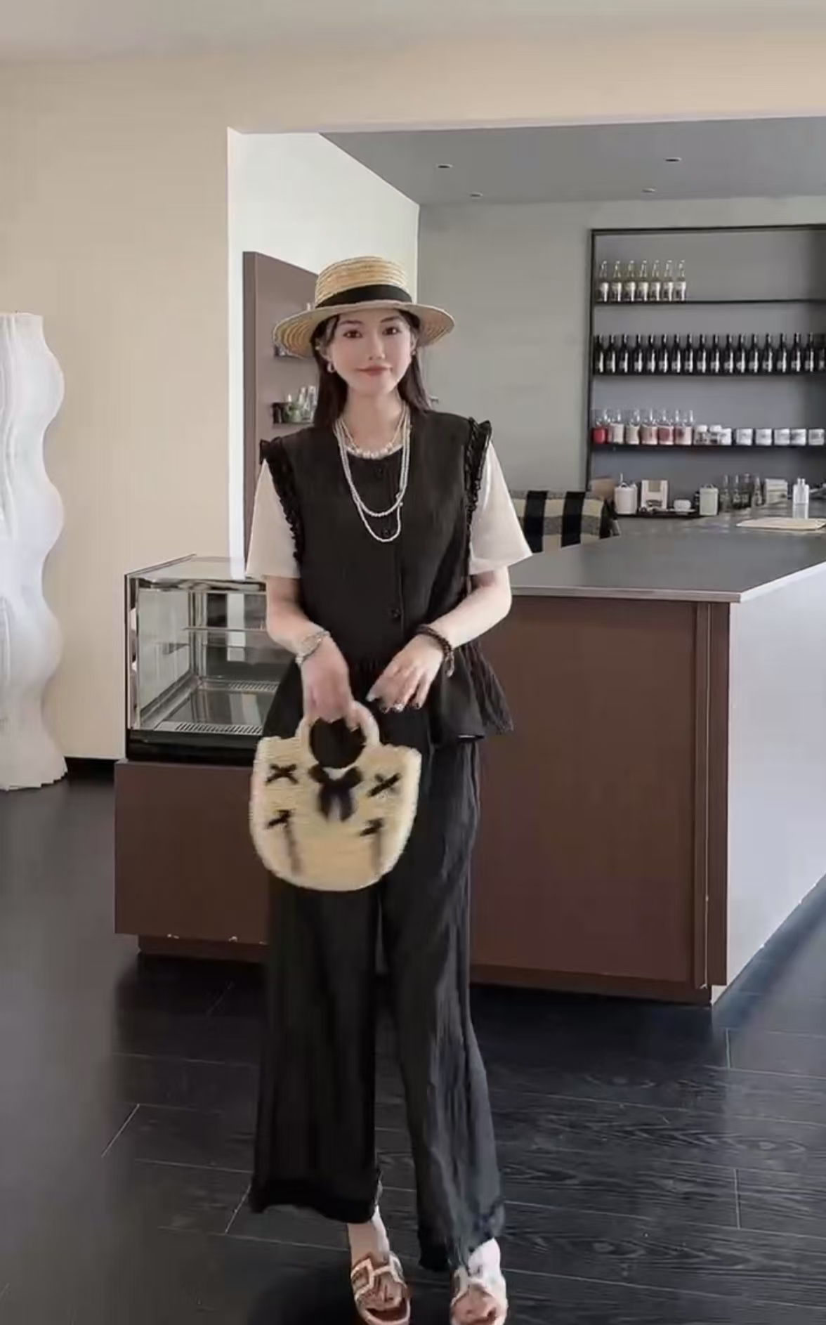 夏季新款大码25043款马甲半袖T恤长裤宽松显瘦休闲三件套