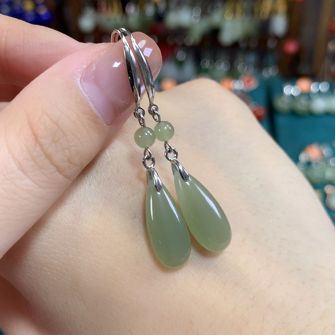 和田玉银S925镶嵌耳饰卡17.6左右