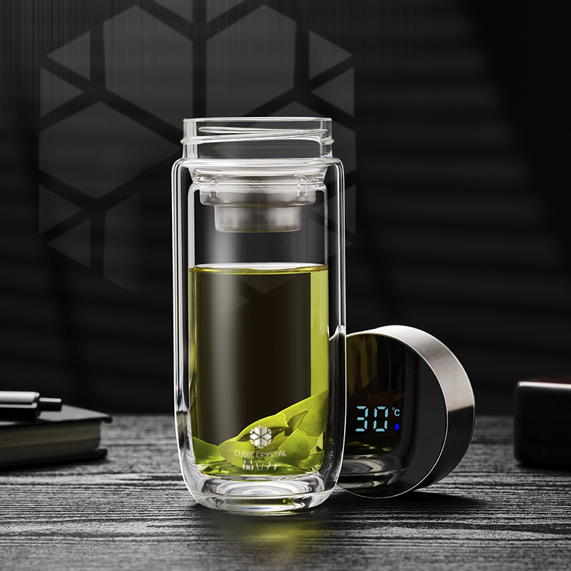 【晶立方】智能温显双层隔热玻璃杯大容量女士礼盒装高颜值鹅蛋水杯