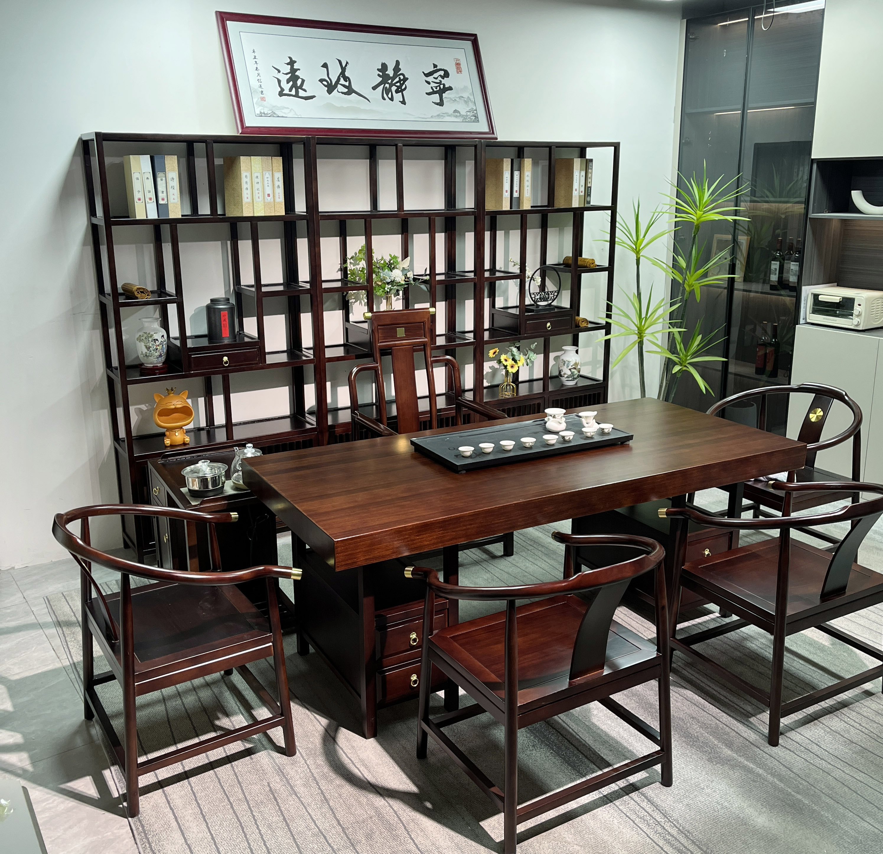 新中式实木大板茶桌椅组合家用办公泡茶台