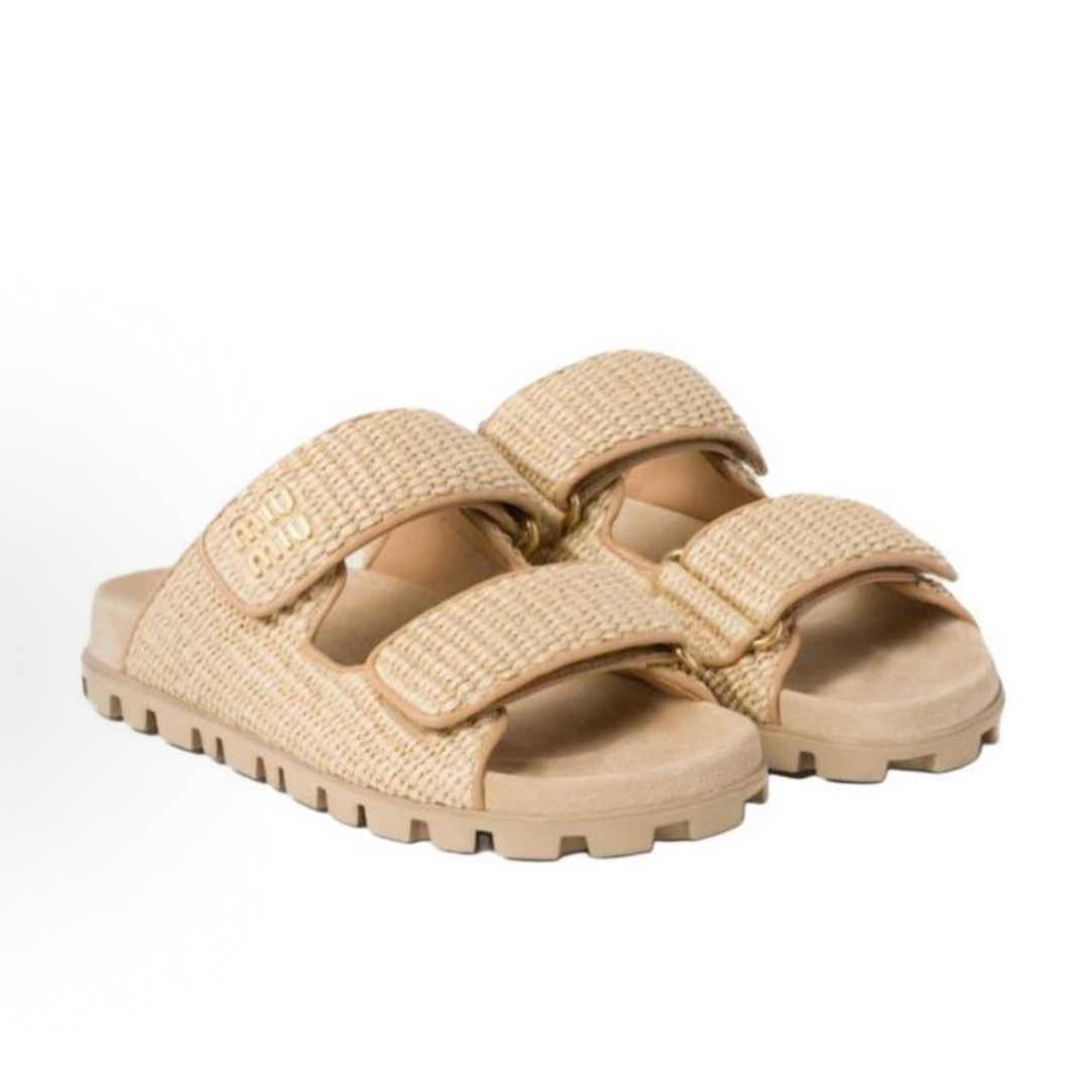 未使用 MIU MIU/缪缪 编织露趾凉鞋 百搭度假风格拖鞋 女款 秀款